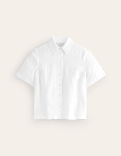 Hazel Short Sleeve Linen Shirt-White