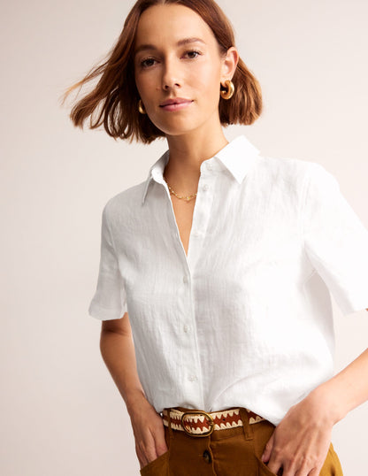 Hazel Short Sleeve Linen Shirt-White