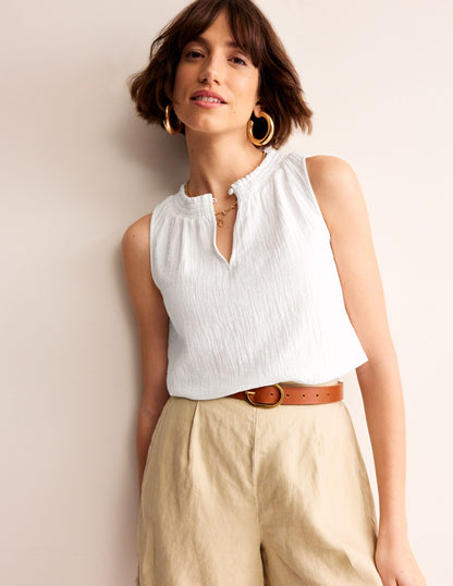 Georgia Double Cloth Top-White