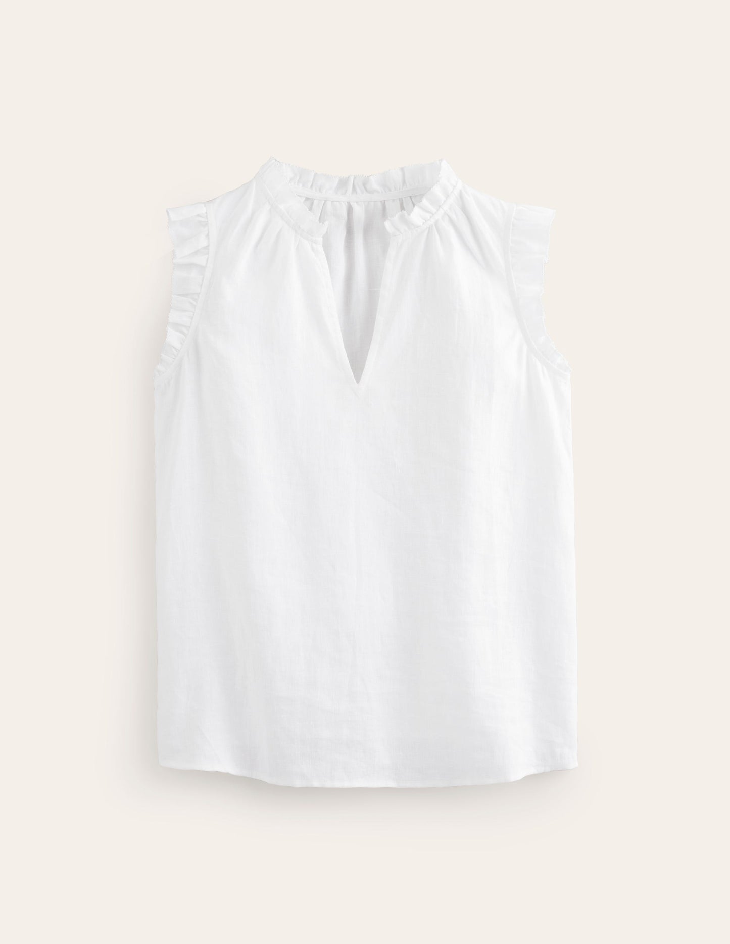 Frill Sleeve Linen Notch Top-White