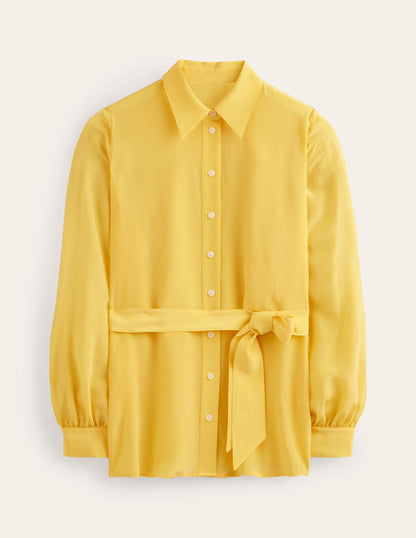 Belted Silk Shirt-Vibrant yellow