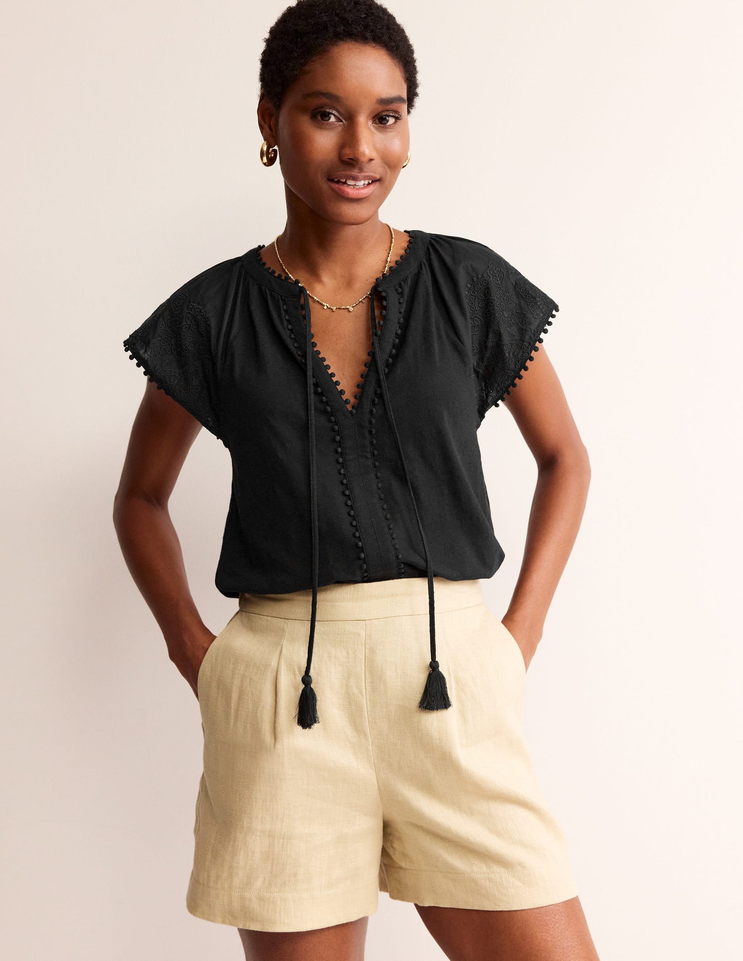 Millie Woven Mix Top-Black