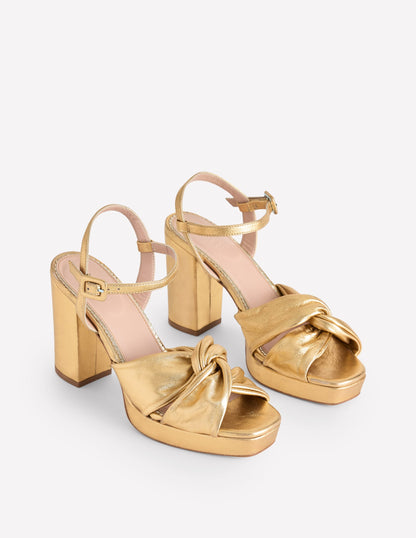 Twist-Front Heeled Platforms-Gold Metallic