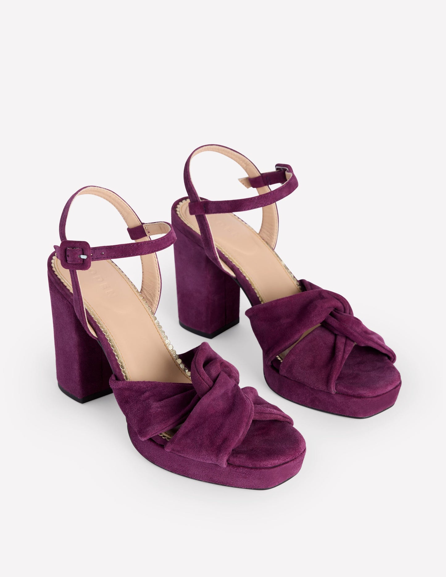 Twist-Front Heeled Platforms-Damson Suede