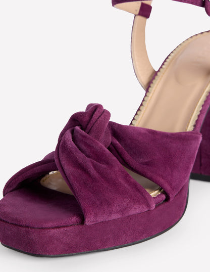 Twist-Front Heeled Platforms-Damson Suede