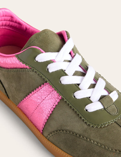 Erin Retro Tennis Trainers-Khaki/Bright Pink