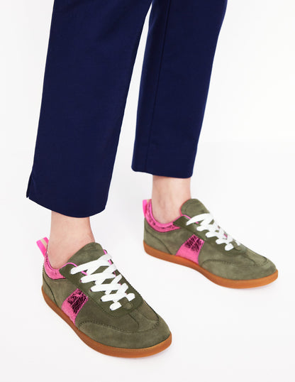 Erin Retro Tennis Trainers-Khaki/Bright Pink