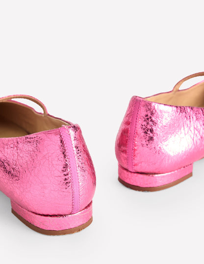 Penelope Mary Jane Flat-Pink Peacock Metallic Leather