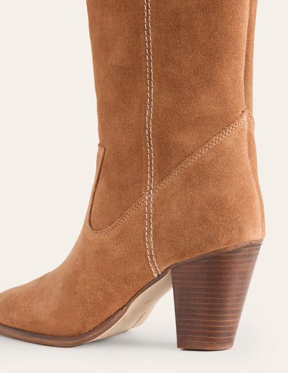 Almond Toe Heeled Knee Boots-Tan