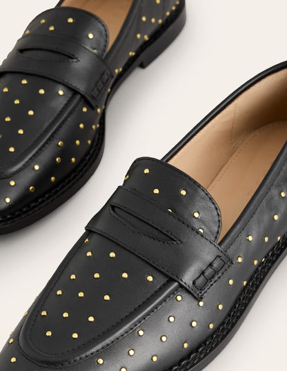 Nya Structured Penny Loafer-Black Studs