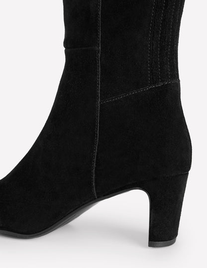 Back Panel Heeled Knee Boot-Black