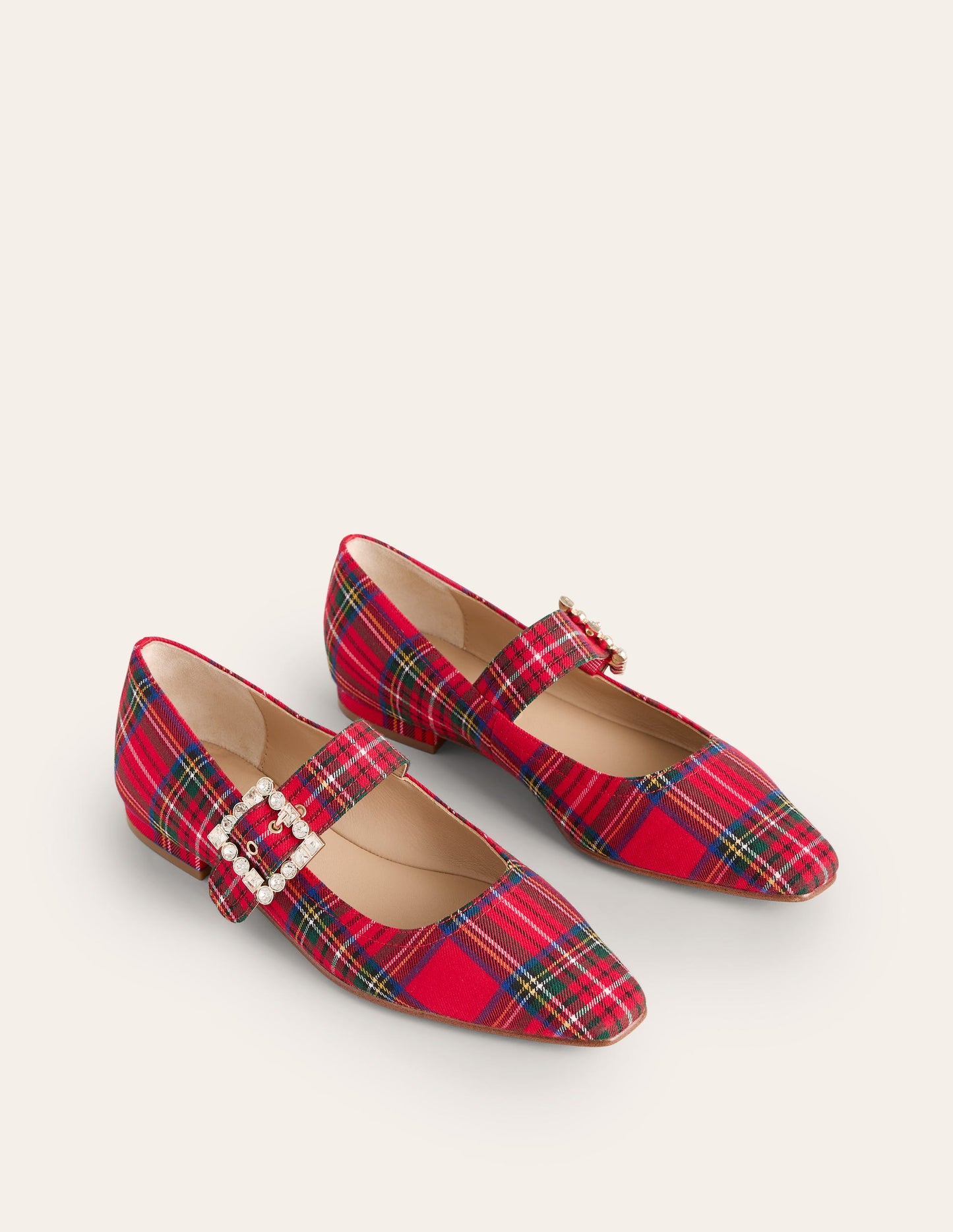 Vic Chisel Toe Mary Janes-Red and Blue Check