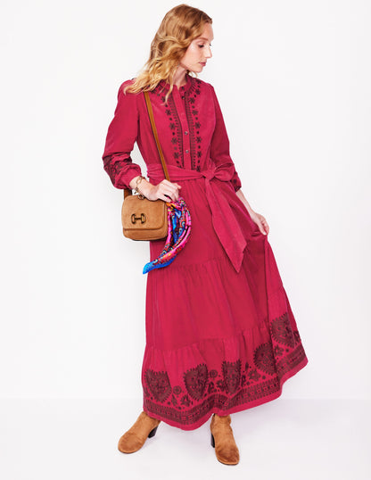 Alba Cord Maxi Dress -Cherry Jam, Embroidered