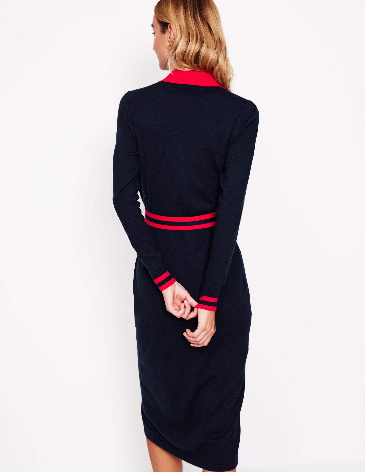 Victoria Knitted Shirt Dress-Navy and Rouge