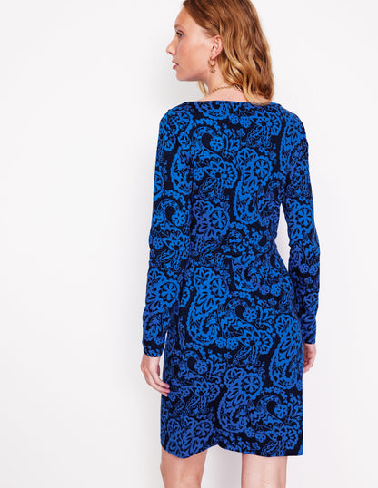 Florrie Long Sleeve Dress-Blue, Paisley Cascade