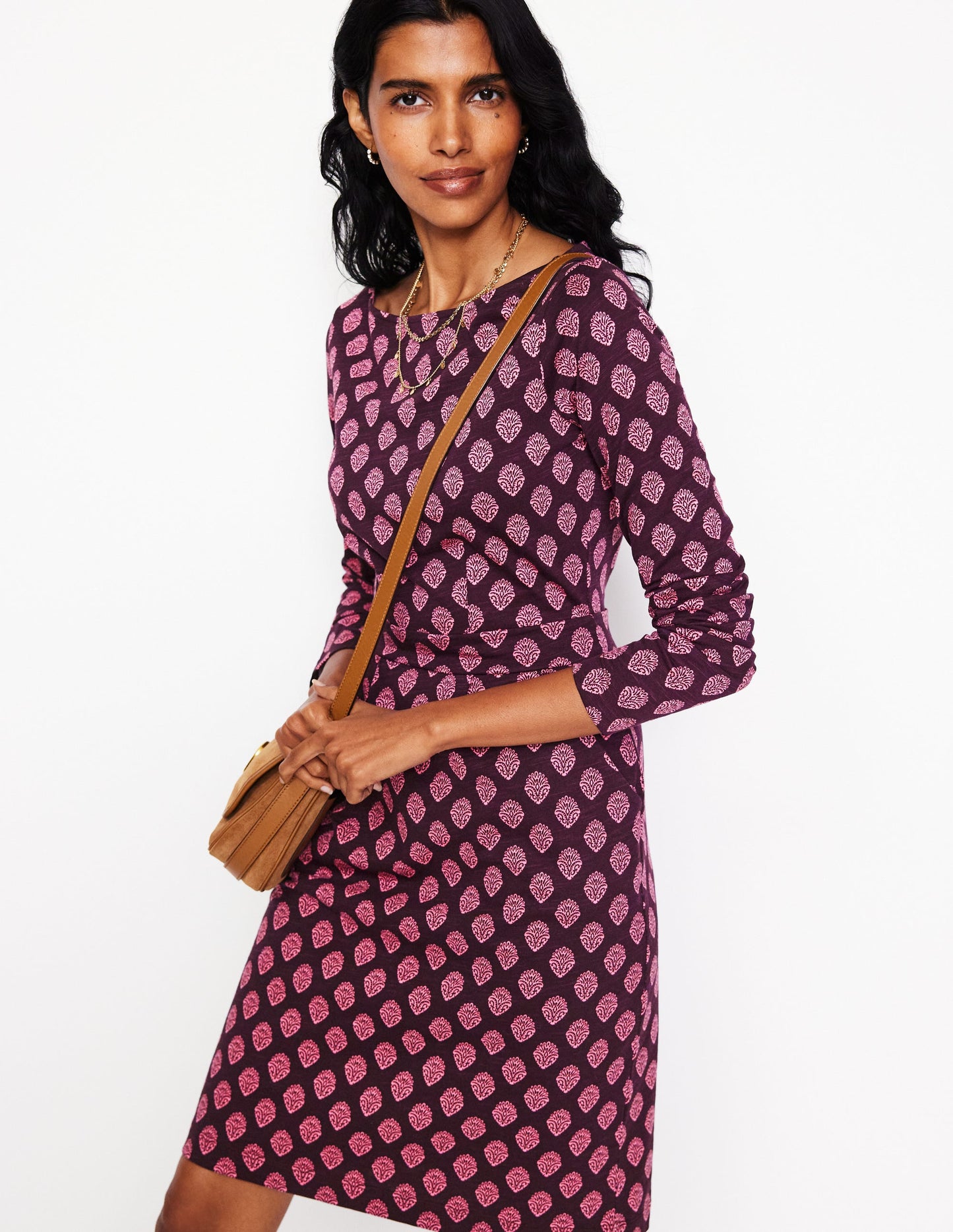 Florrie Long Sleeve Dress -Fig, Ornate Stamp