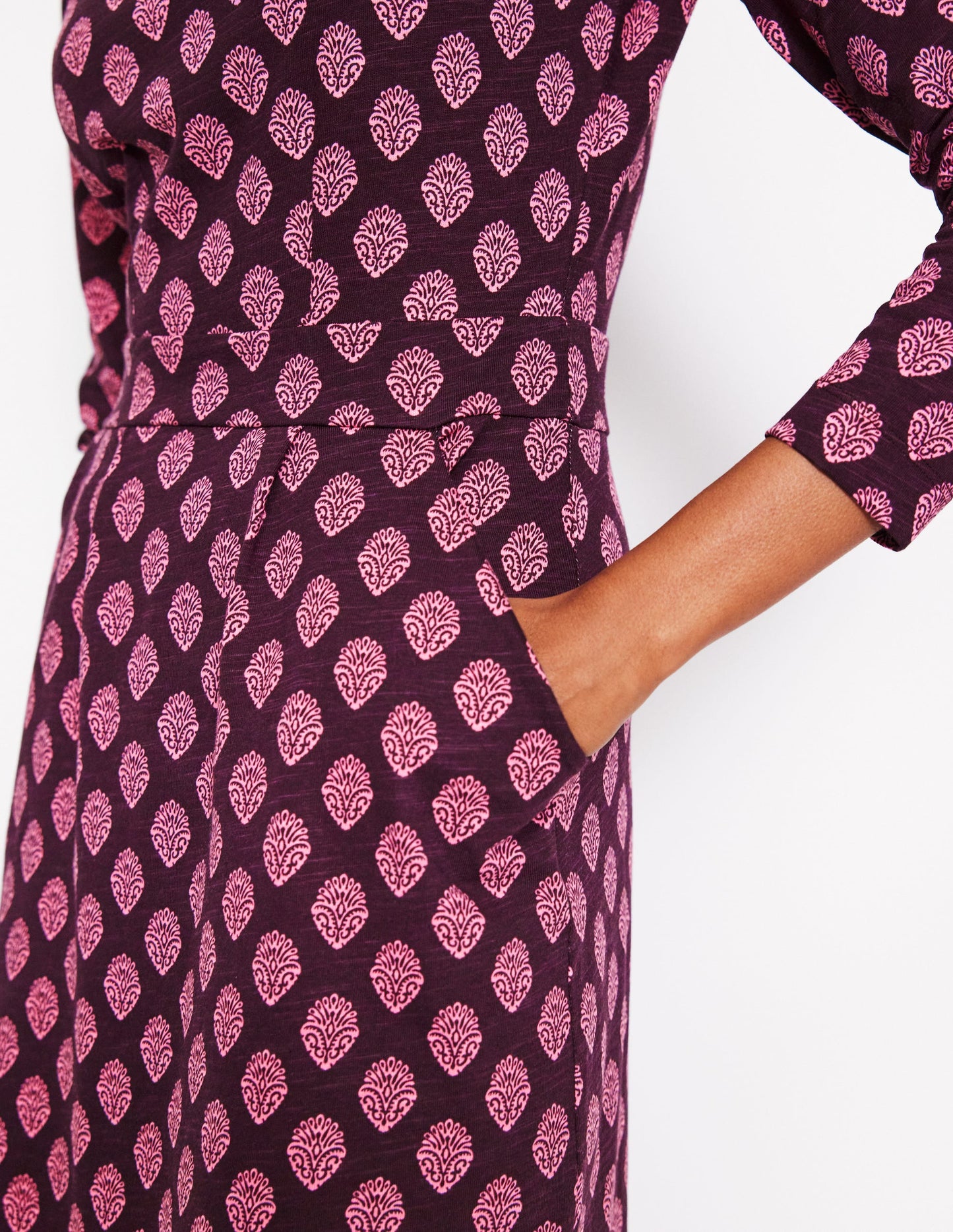 Florrie Long Sleeve Dress -Fig, Ornate Stamp