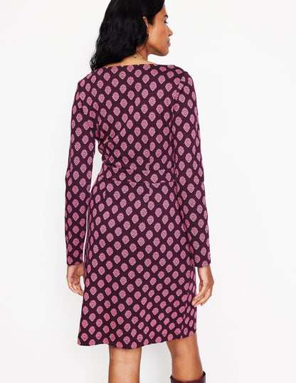 Florrie Long Sleeve Dress -Fig, Ornate Stamp