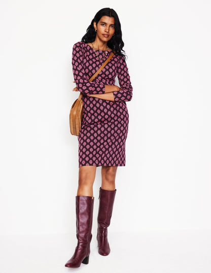 Florrie Long Sleeve Dress -Fig, Ornate Stamp