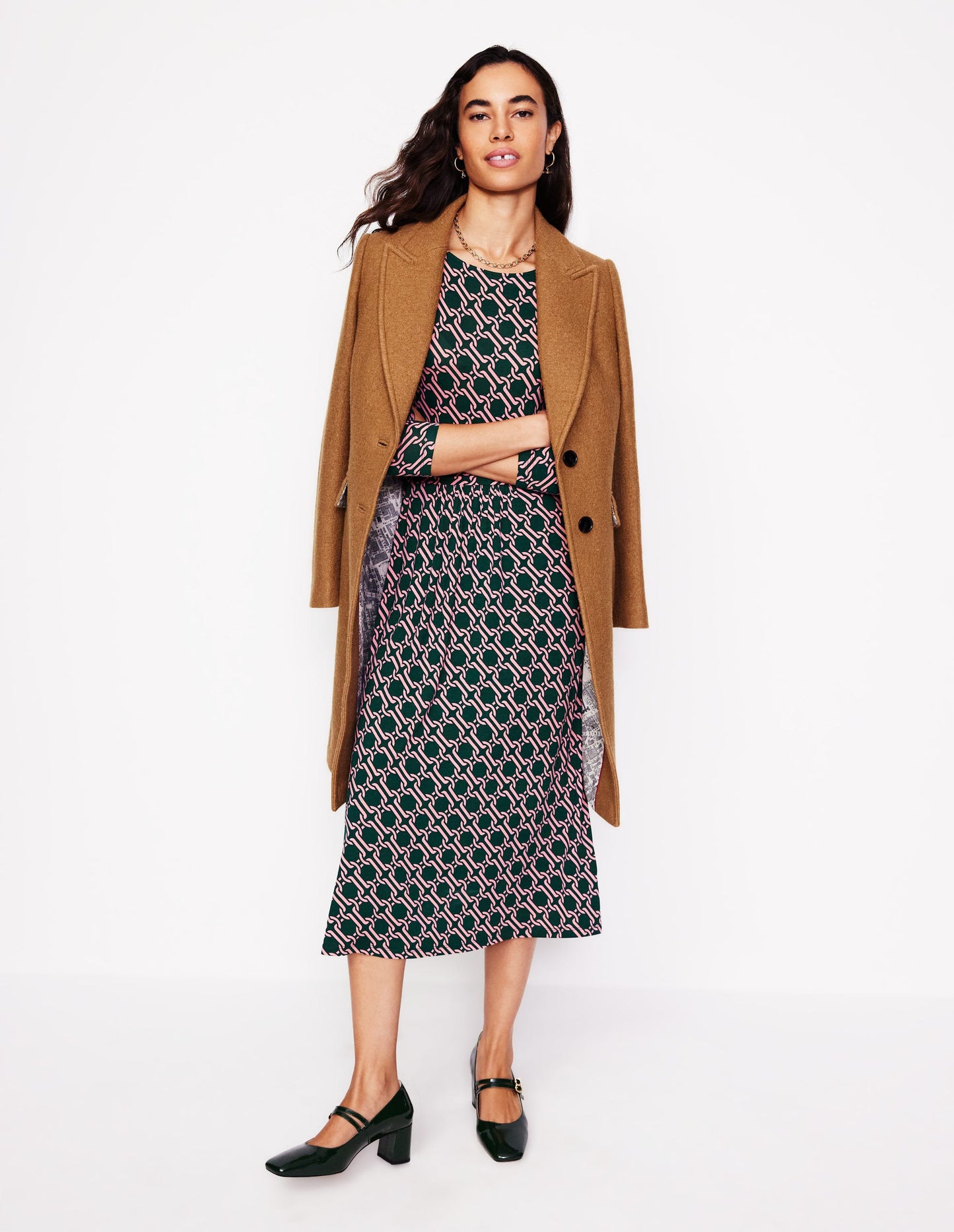 Amelie Long Sleeve Midi Dress -Glade, Chain Geo