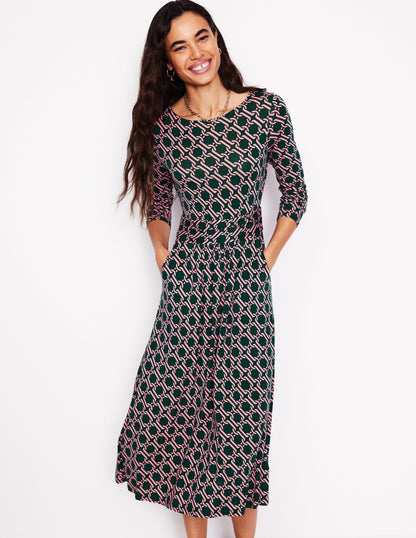 Amelie Long Sleeve Midi Dress -Glade, Chain Geo