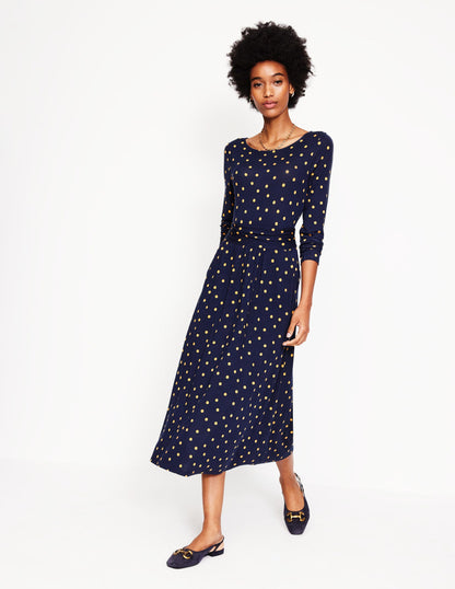 Amelie Long Sleeve Midi Dress-Navy, Sparse Spot