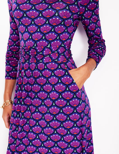 Amelie Long Sleeve Midi Dress -Regal Purple, Lotus Stamp