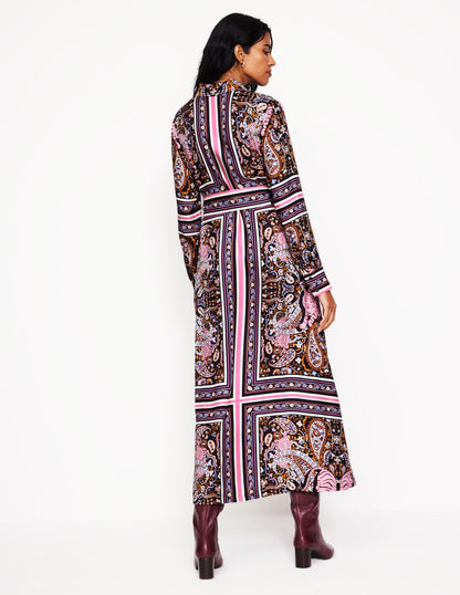 Scarf Print Shirt Dress -French Navy, Tiger Bloom