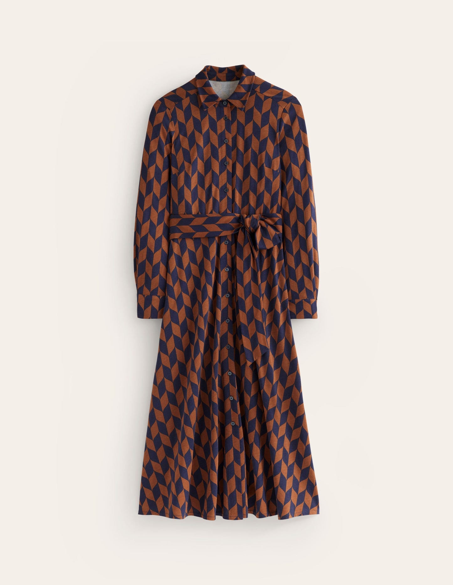 Marcia Jersey Midi Shirt Dress -Cognac, Chevron Swirl