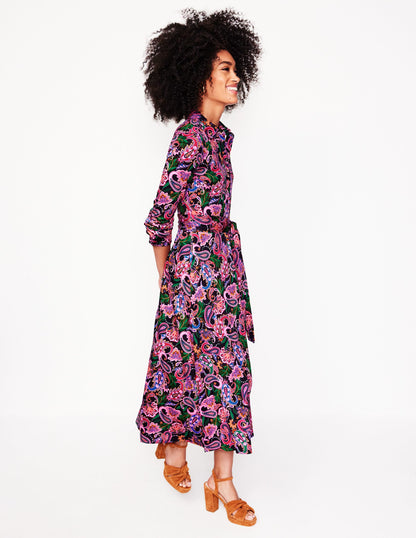 Marcia Jersey Midi Shirt Dress-Multi, Botanical Paisley