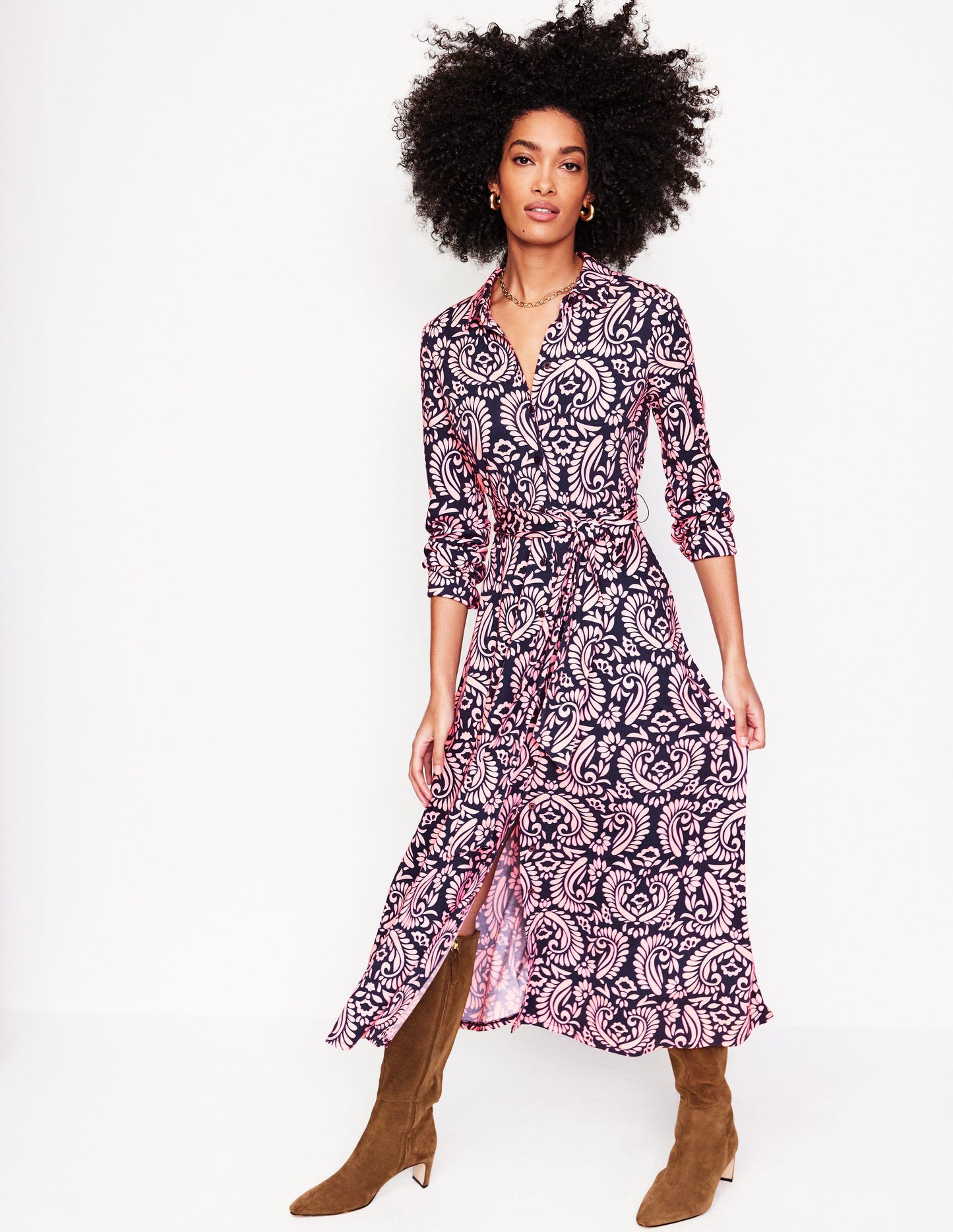 Marcia Jersey Midi Shirt Dress -Milkshake, Decorative Flora