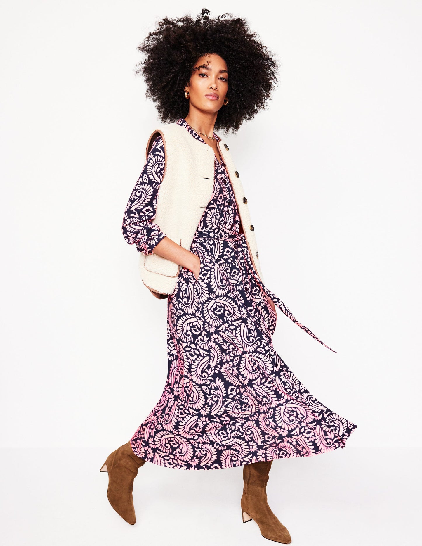 Marcia Jersey Midi Shirt Dress -Milkshake, Decorative Flora