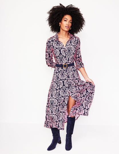 Marcia Jersey Midi Shirt Dress -Milkshake, Decorative Flora