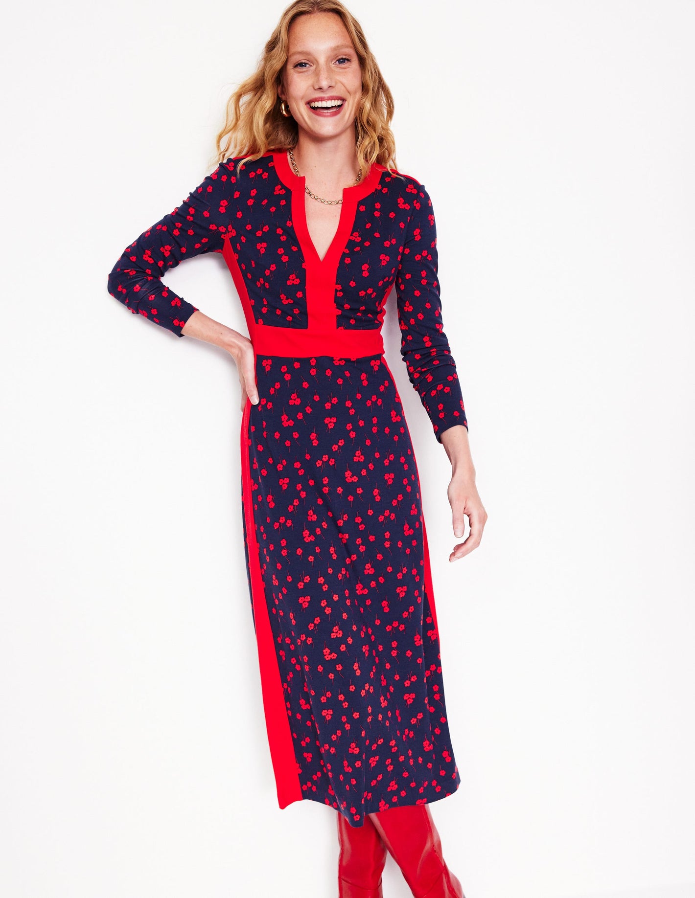 Catherine Ponte Midi Dress -Rouge, Fall Sprig