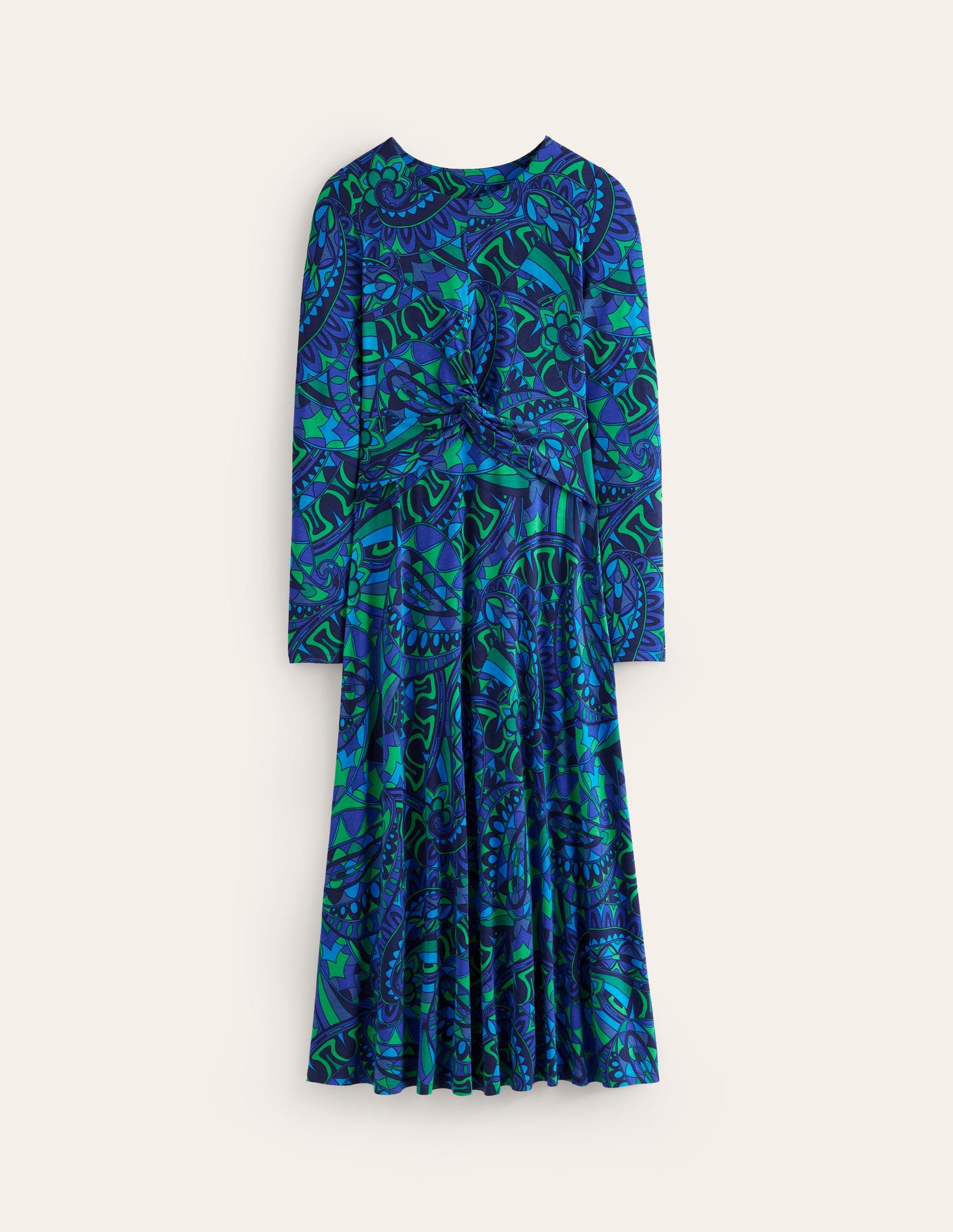 Twisted Waist Jersey Dress -Blue, Kaleidoscopic Paisley