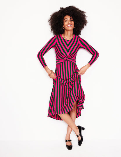 Twisted Waist Jersey Dress -Pink Peacock and Eden, Stripe