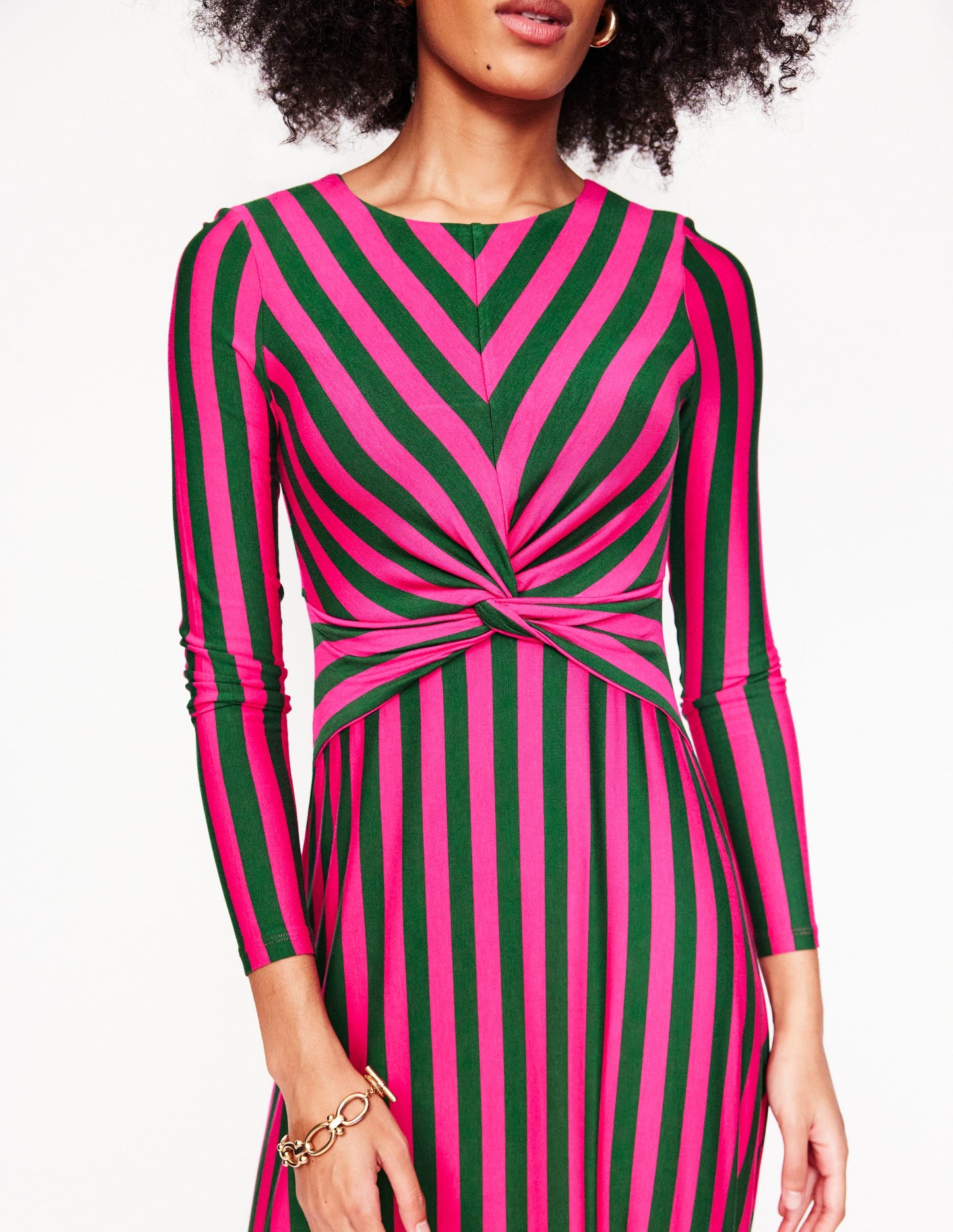 Twisted Waist Jersey Dress -Pink Peacock and Eden, Stripe