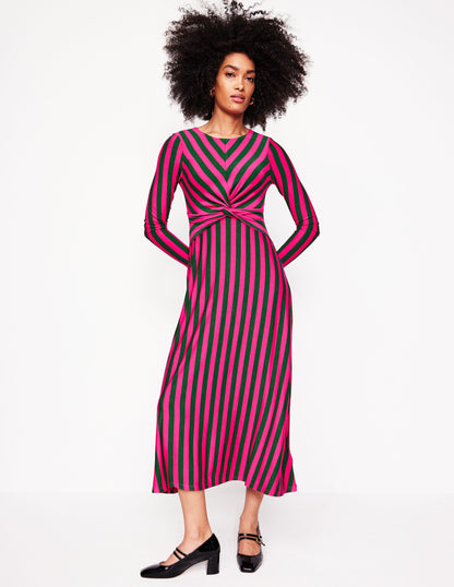 Twisted Waist Jersey Dress -Pink Peacock and Eden, Stripe