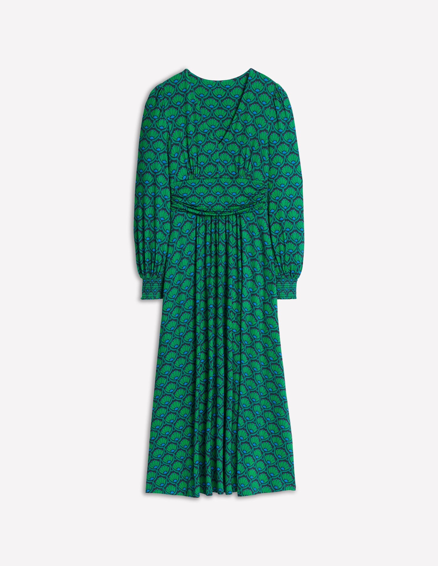 Daphne Jersey Maxi Dress -Rich Emerald, Lotus Stamp