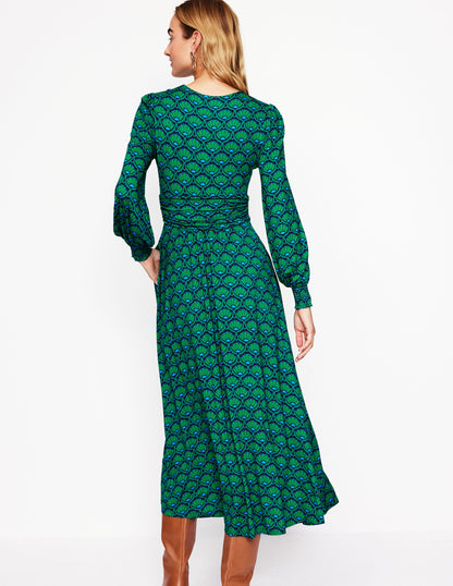 Daphne Jersey Maxi Dress -Rich Emerald, Lotus Stamp