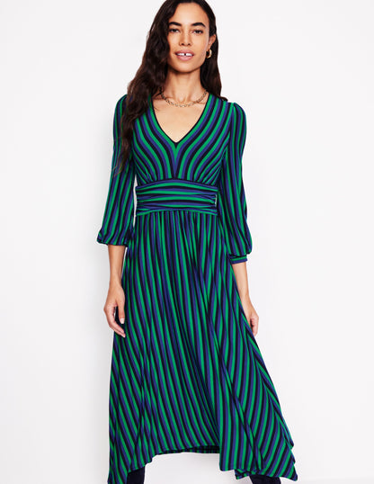 Daphne Jersey Maxi Dress -Rich Emerald, Mazarine Stripe