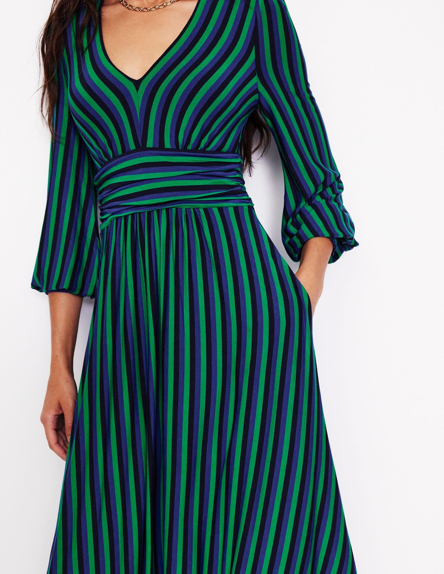 Daphne Jersey Maxi Dress -Rich Emerald, Mazarine Stripe