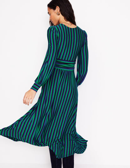 Daphne Jersey Maxi Dress -Rich Emerald, Mazarine Stripe