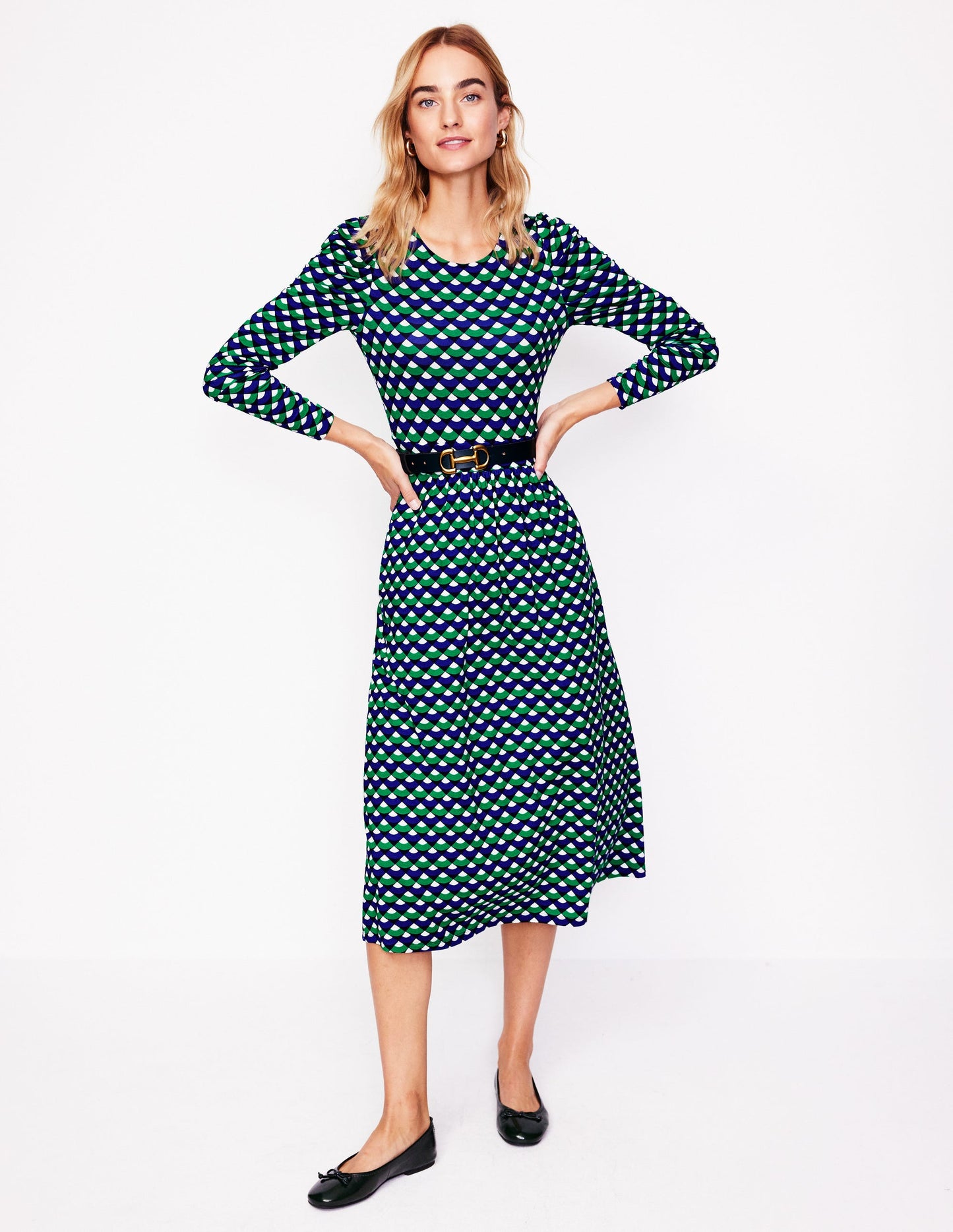 Puff Sleeve Blouson Dress -Rich Emerald, Arc Segment