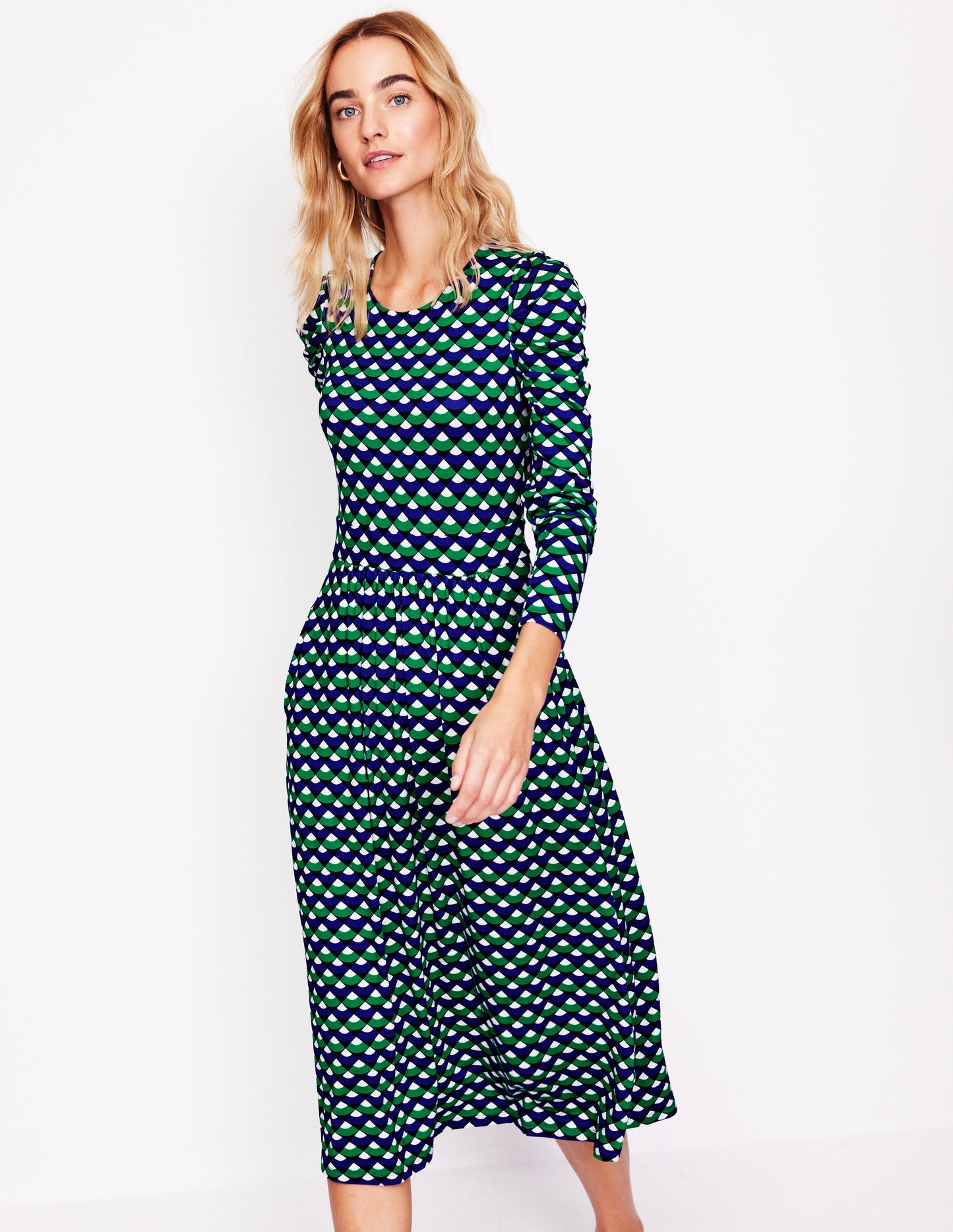 Puff Sleeve Blouson Dress -Rich Emerald, Arc Segment