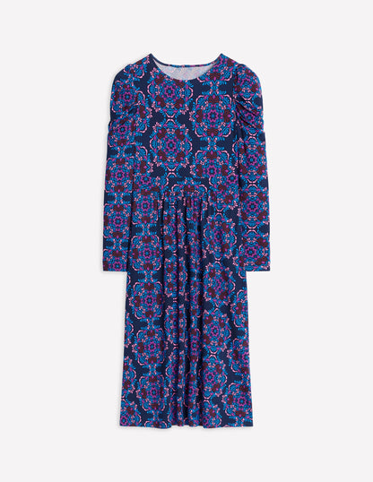 Puff Sleeve Blouson Dress -Regal Purple, Mosaic Cascade