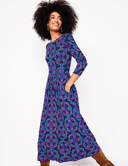 Puff Sleeve Blouson Dress -Regal Purple, Mosaic Cascade