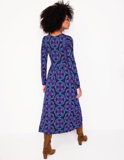 Puff Sleeve Blouson Dress -Regal Purple, Mosaic Cascade