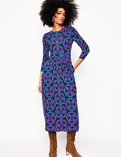 Puff Sleeve Blouson Dress -Regal Purple, Mosaic Cascade