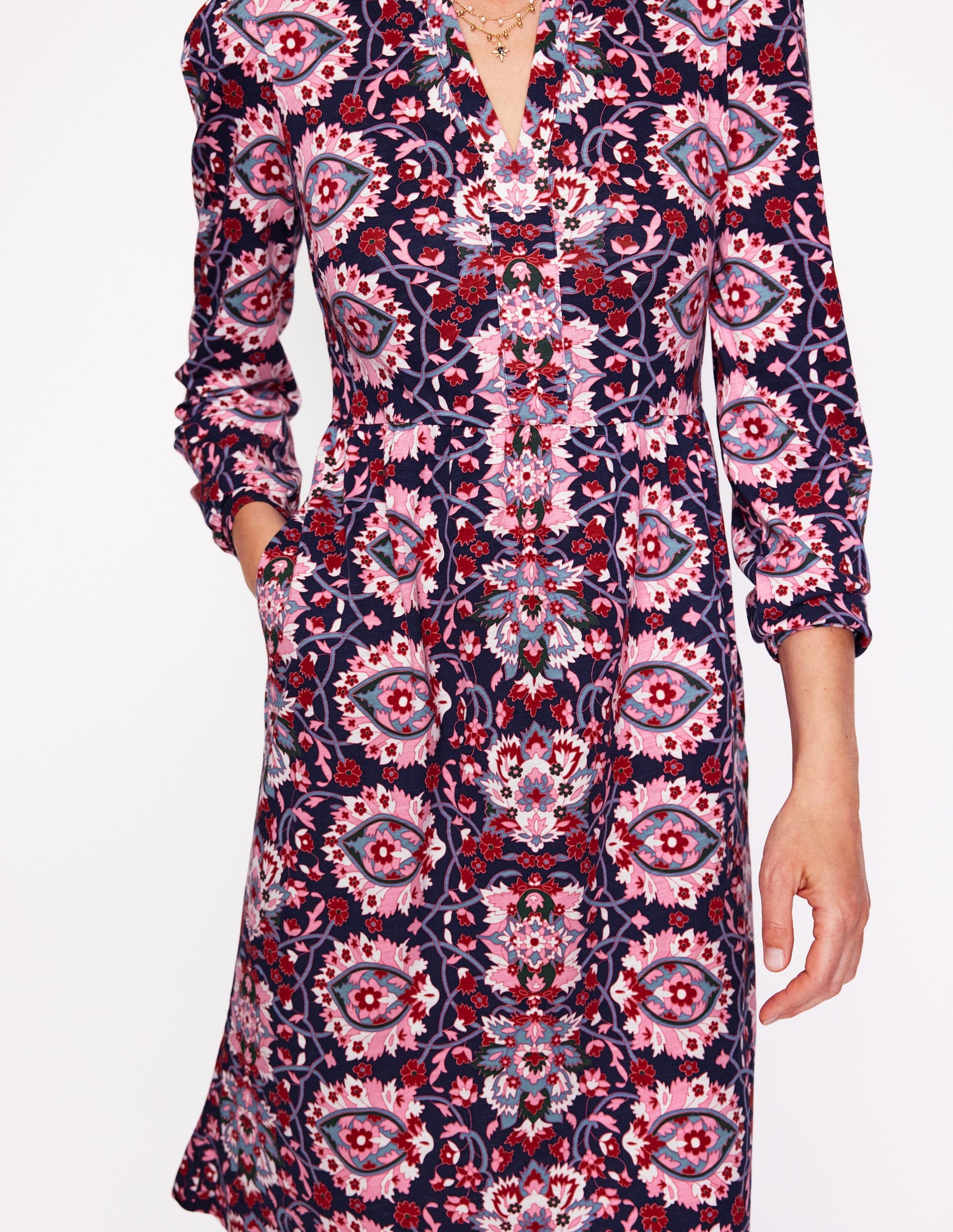 Naomi Relaxed Jersey Dress-Old Rose, Bloom Trellis